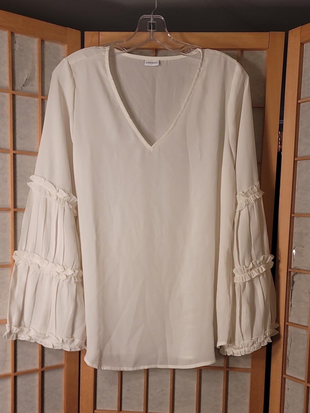 LASCANA Ruffle Sleeve V-Neck Blouse - Picture 2 of 7